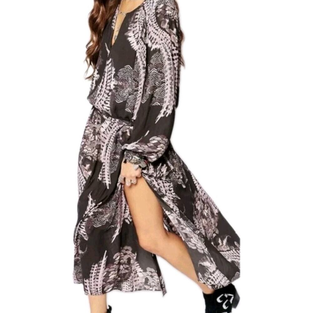 Free People Maxi Dress Raven Out Of The Woods Combo Gray Purple Dress S Boho